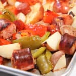 Closeup of cooked sausage dinner.