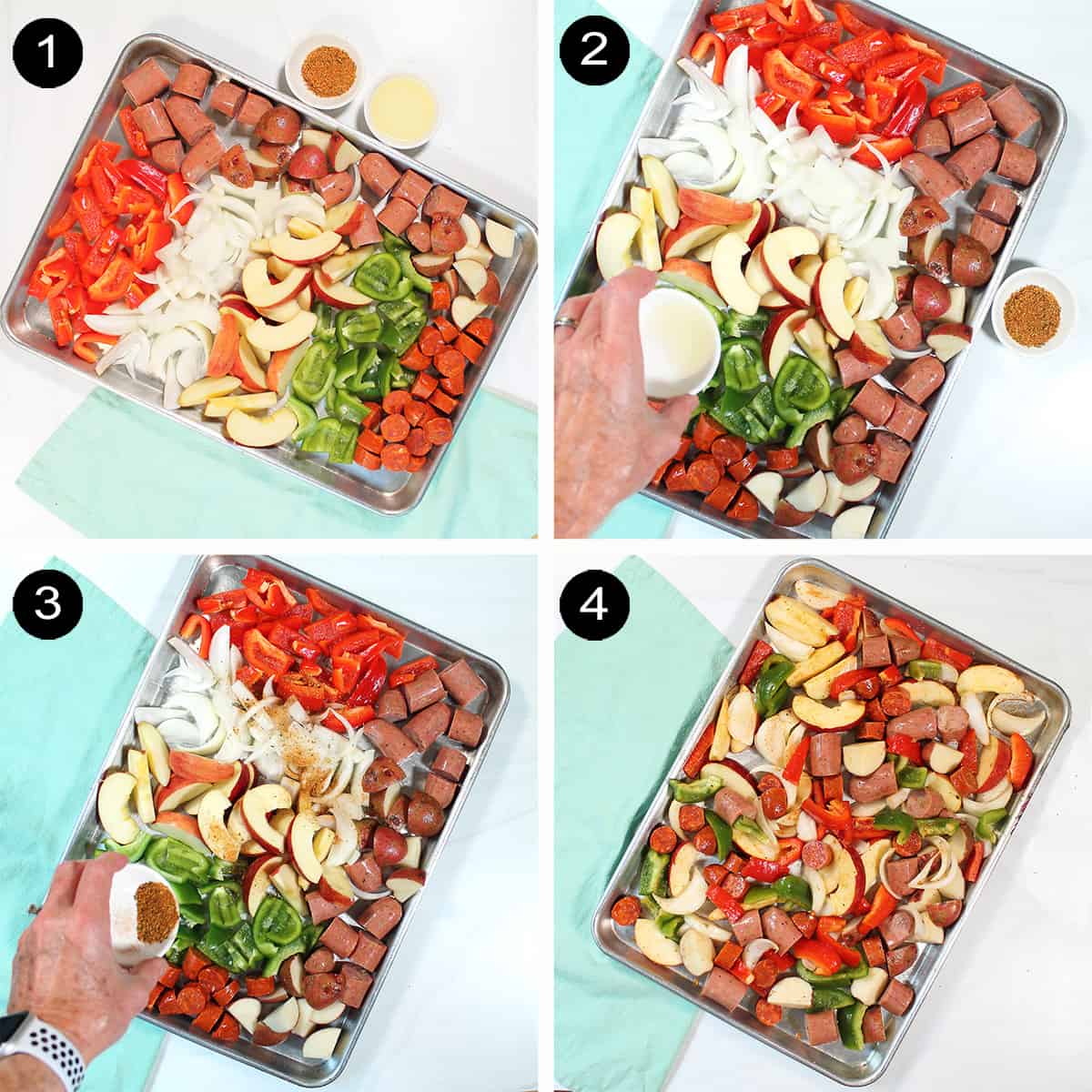 Steps to prepare one pan sausage and veggies.