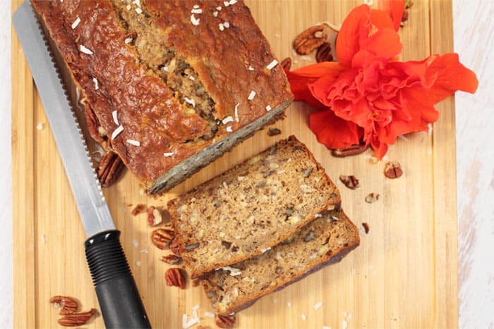 Tropical Coconut Banana Bread overhead | 2 Cookin Mamas