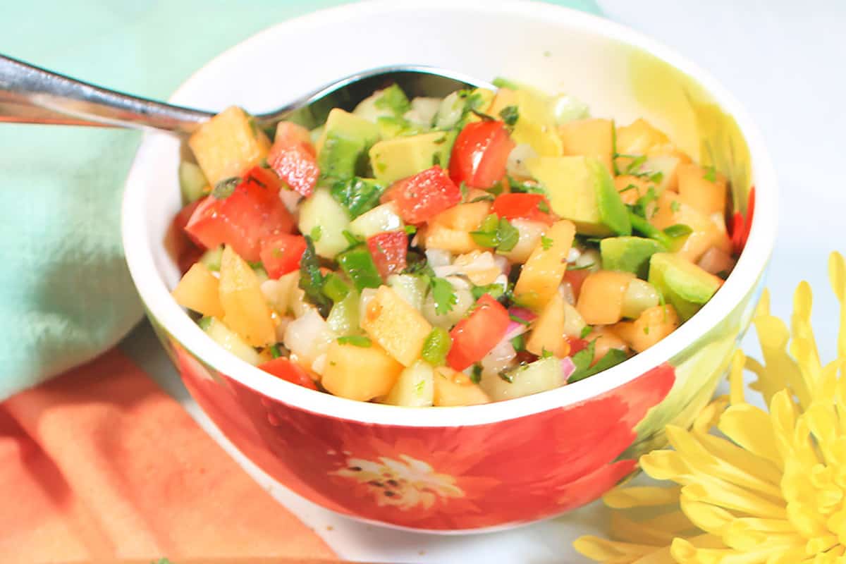 Bowl of cucumber salsa.