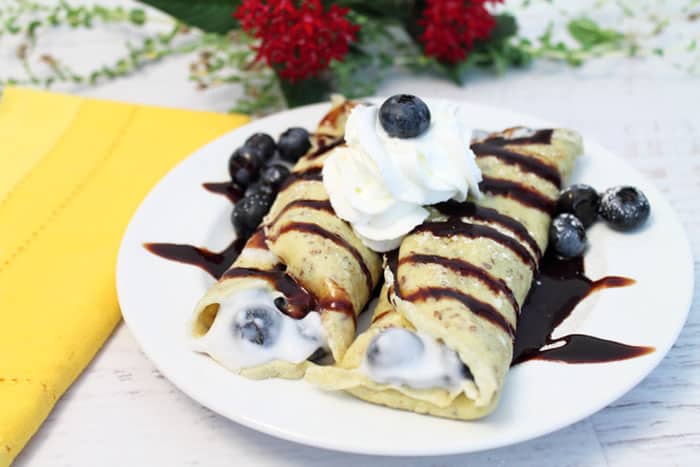 Healthy Blueberry Crepes closeup | 2 Cookin Mamas