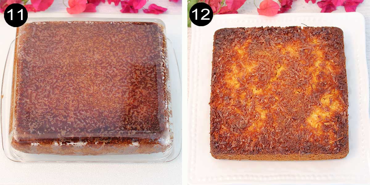 Steps to take cake out of pan.