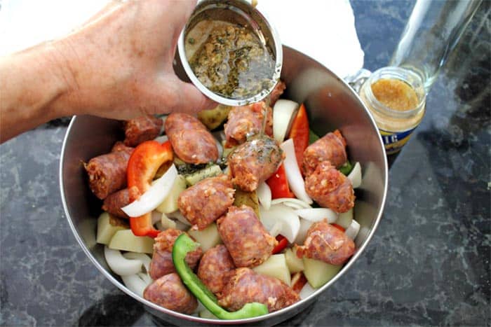 Sausage and Peppers Sheet Pan Dinner prep 2 | 2 Cookin Mamas