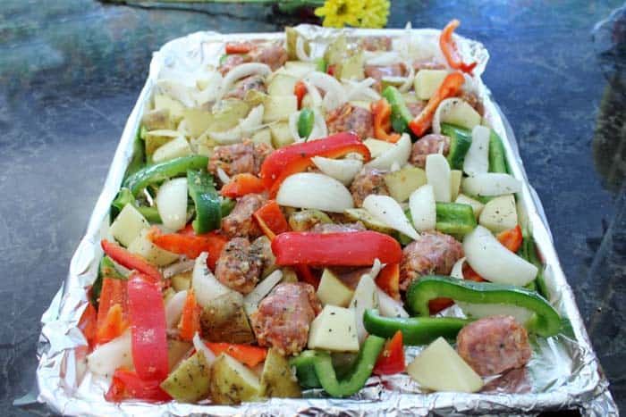 Sausage and Peppers Sheet Pan Dinner prep 3a | 2 Cookin Mamas