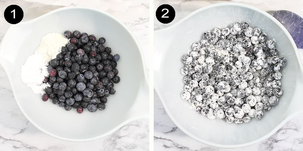 Coating blueberries with flour step.