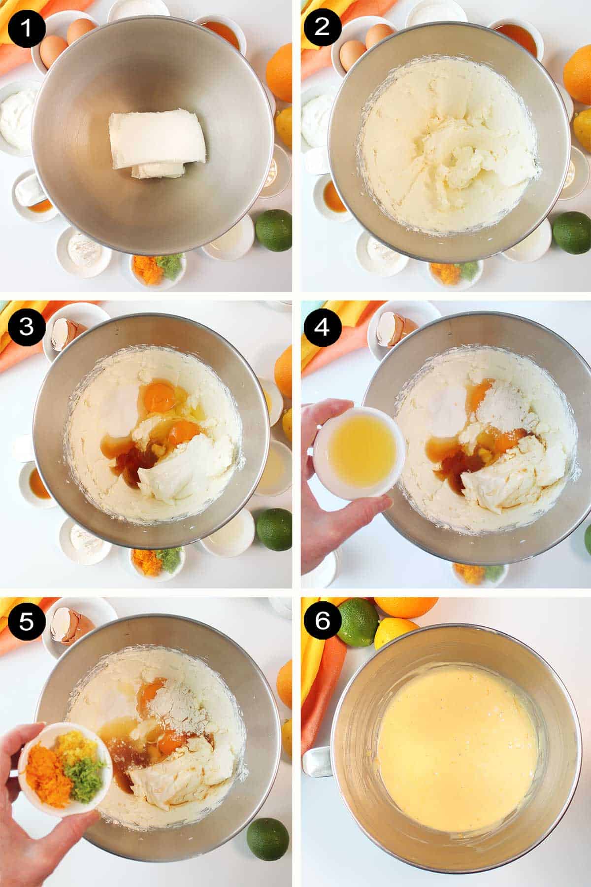 Steps to make citrus honey cheesecake filling.