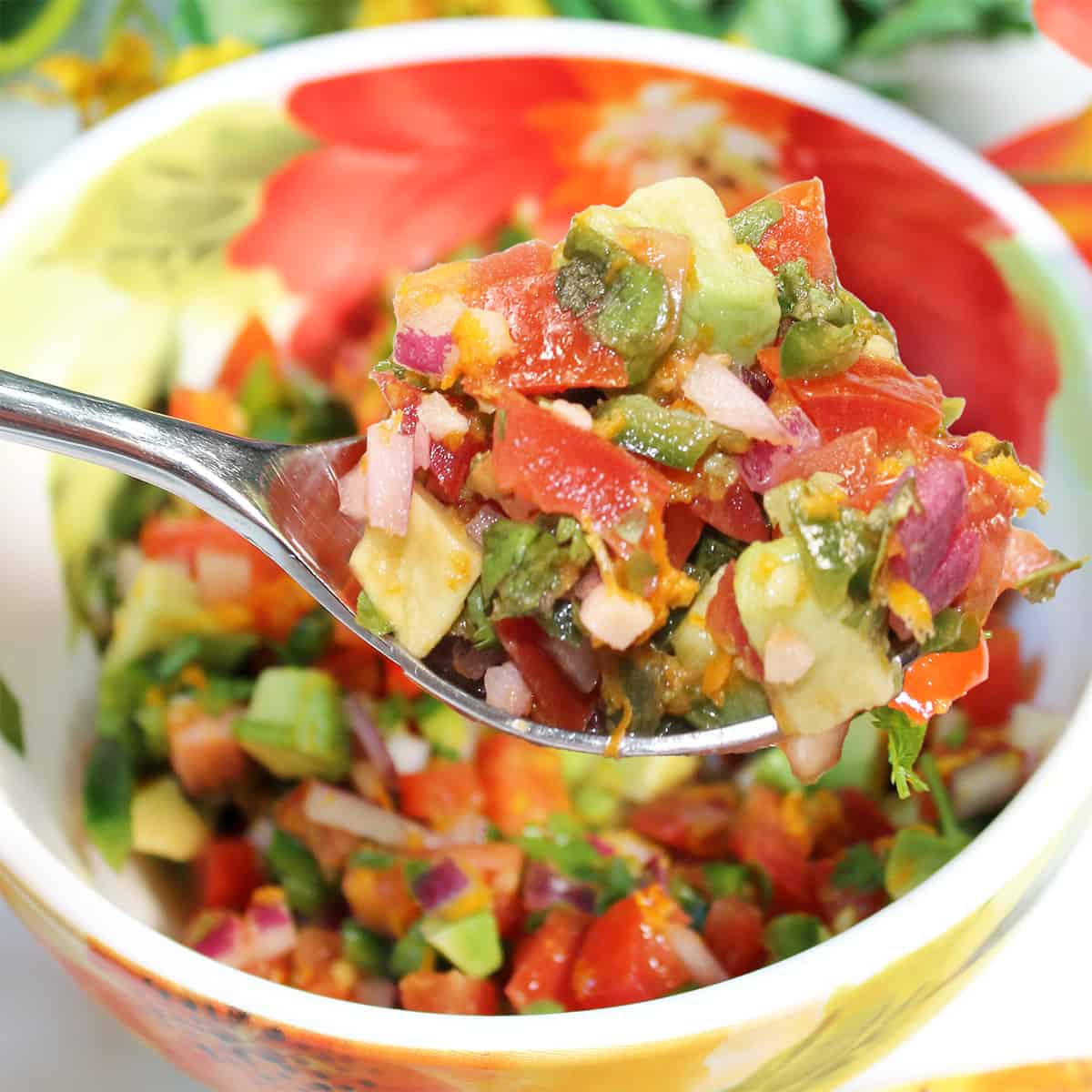 Full spoonful of cilantro lime salsa.