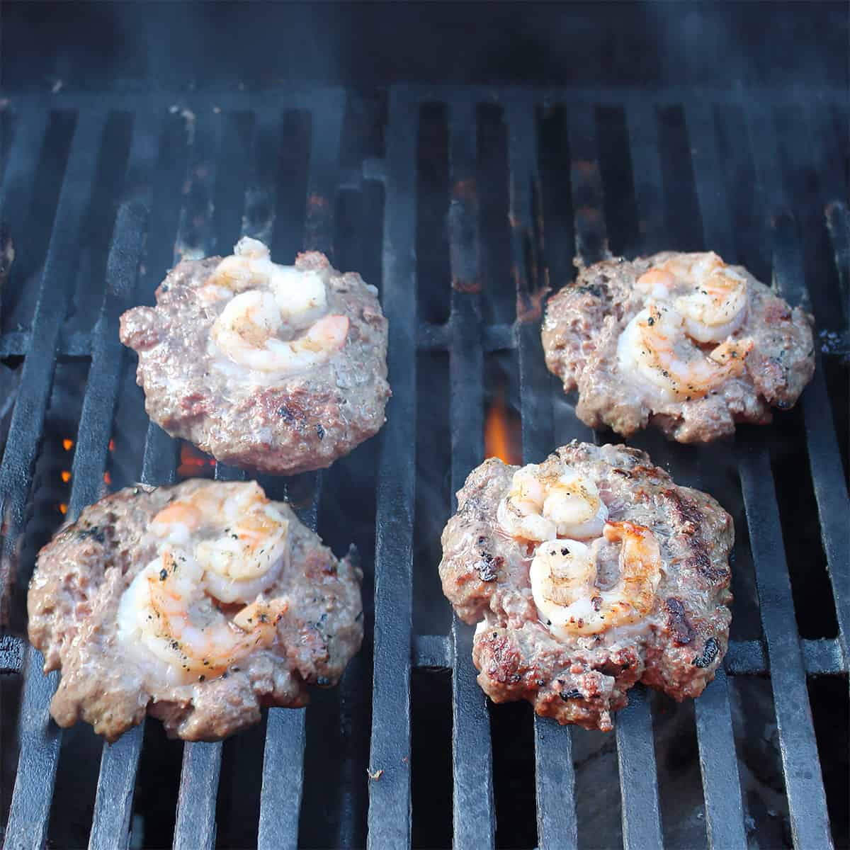 Burgers on grill.
