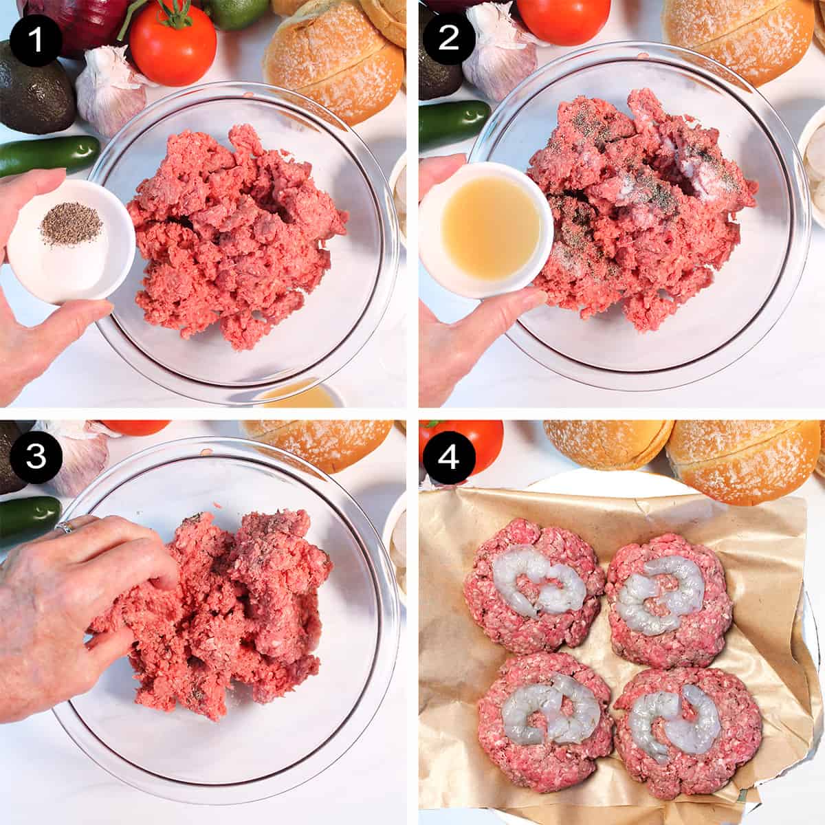 Steps to make surf and turf burger.