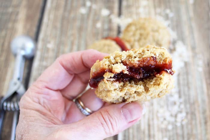 Peanut Butter and Jelly Cookies bite 2a | 2 Cookin Mamas