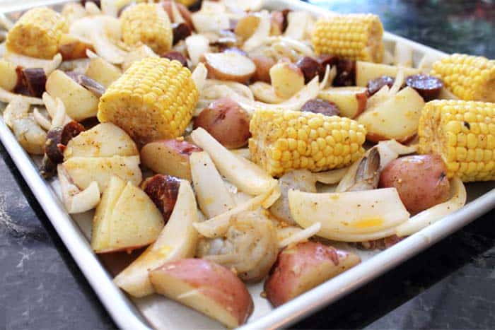 Sheet Pan Shrimp Boil Dinner closeup 1 | 2 Cookin Mamas