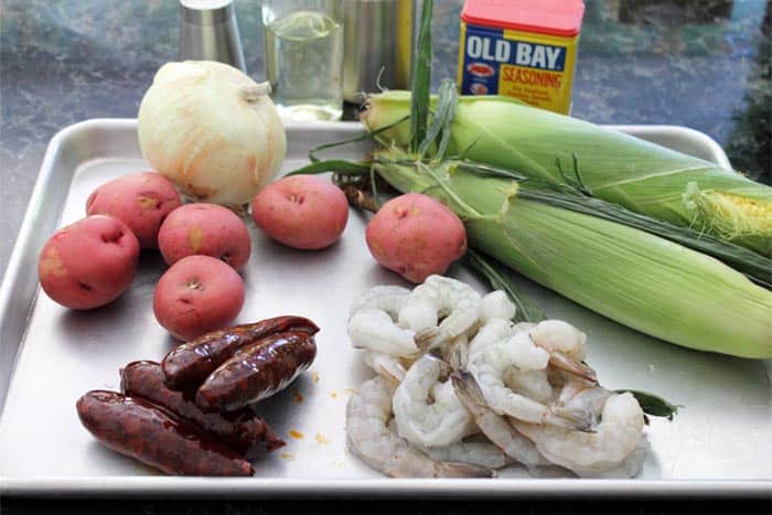 Sheet Pan Shrimp Boil Dinner ingredients | 2 Cookin Mamas