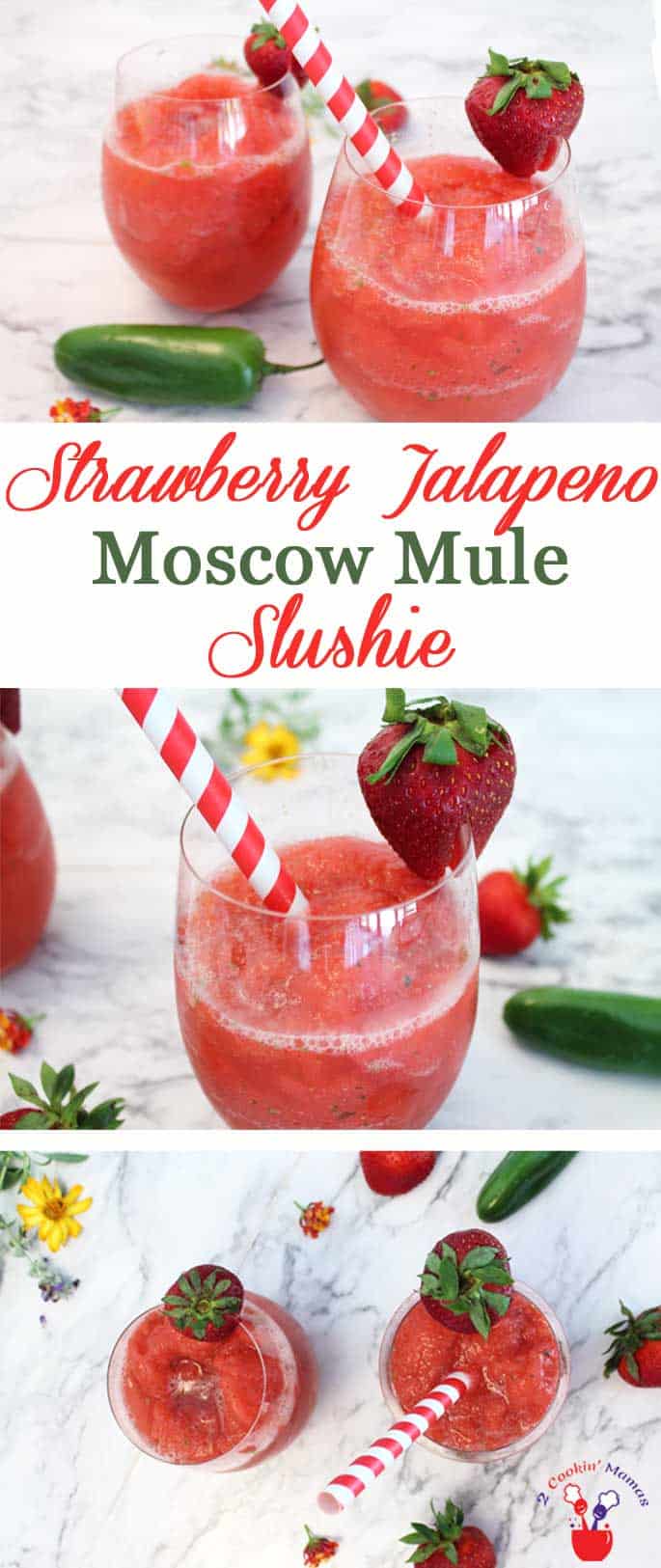 Ready to add a little cool & spicy to your Moscow Mule? Enter our Strawberry Jalapeno Moscow Mule Slushie, just what the doctor ordered to beat the heat! #cocktail #moscowmule #strawberry #slushie