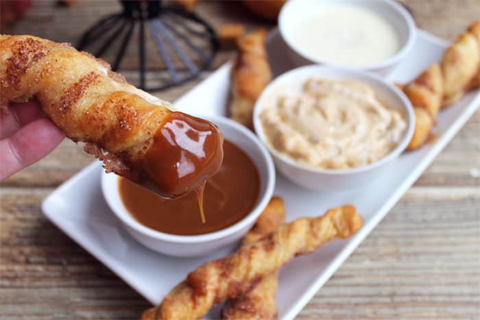 Apple Pie Twists caramel dipping | 2 Cookin Mamas