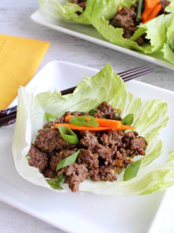 Asian flavored beef mixture in lettuce wrap.