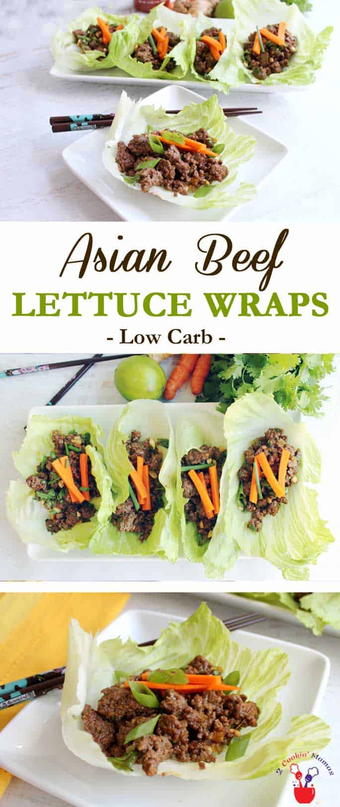 Asian Beef Lettuce Wraps are a quick & easy low carb dinner done in less than 30! Hoisin flavored ground beef wrapped in a lettuce leaf - can you say yum! #recipe #dinner #groundbeef