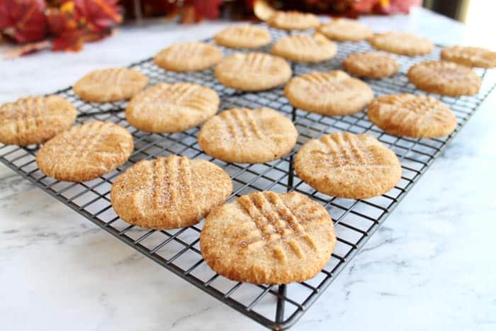 Peanut Butter Snickerdoodles cooling | 2 Cookin Mamas