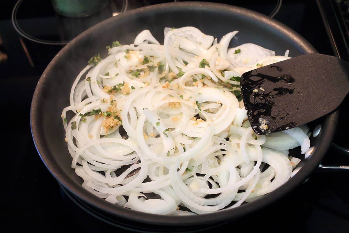 Sauteing onion, garlic and oregano.