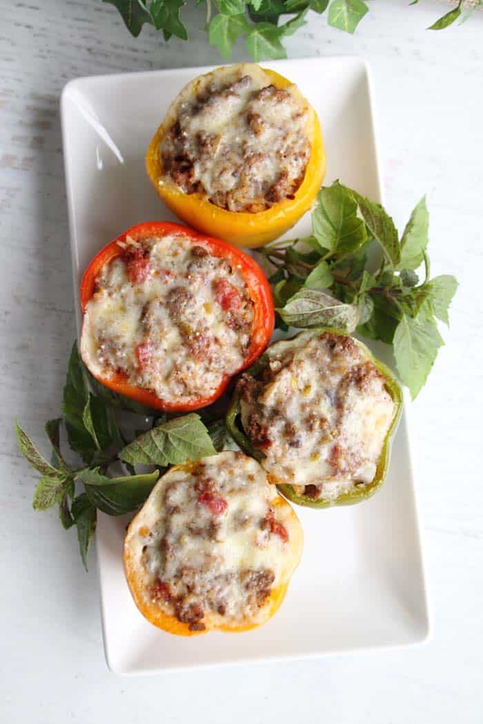 Taco Stuffed Peppers plated tall | 2 Cookin Mamas