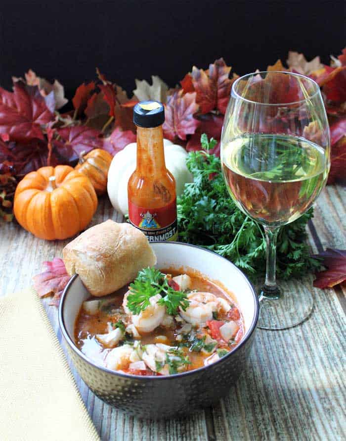 30 Minute Seafood Stew tall dinner | 2 Cookin Mamas