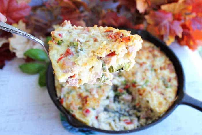 One Skillet Cheesy Ham Potato Bake serving | 2 Cookin Mamas