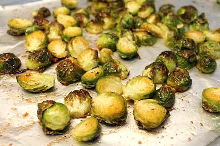 Maple Roasted Brussels Sprouts roasted closeup | 2 Cookin Mamas