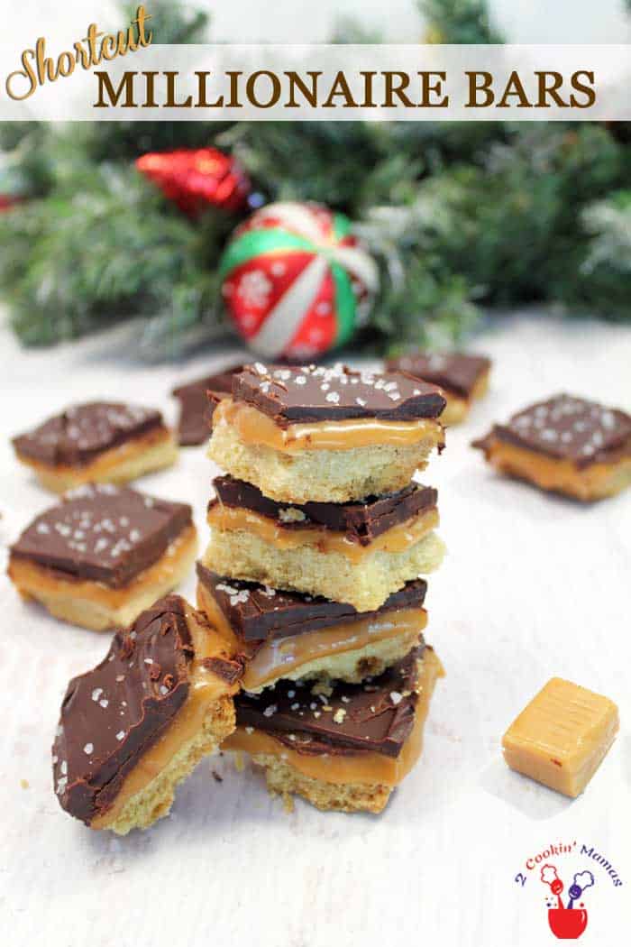 Delicious Shortcut Millionaire Cookie Bars have all that delicious buttery shortbread, creamy caramel and rich chocolate flavors that you look forward to in a millionaire bar but without all the hassle. #cookies #christmascookies #recipe #chocolate #caramel #shortbread