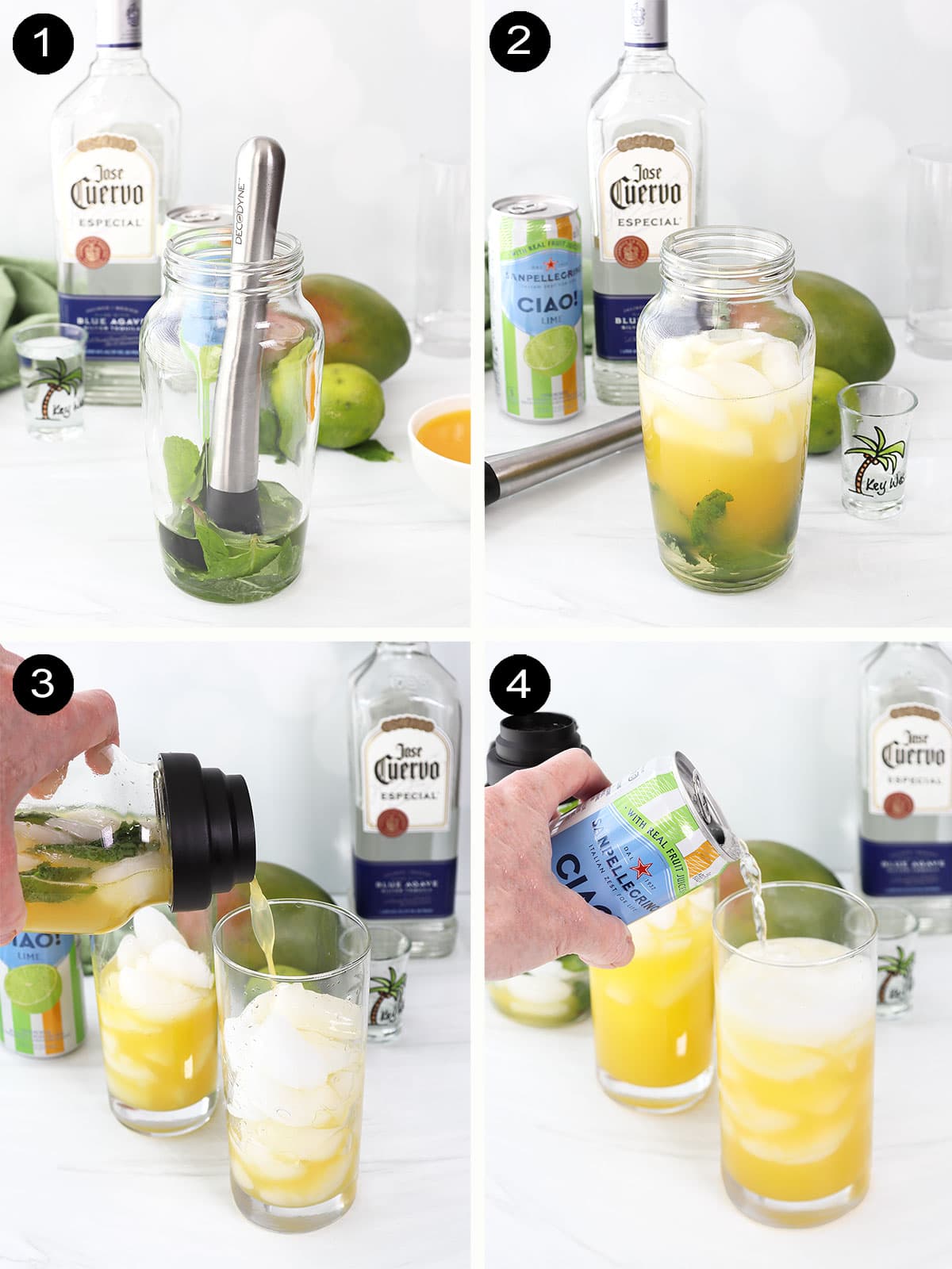 Prep steps to make a tequila mojito.