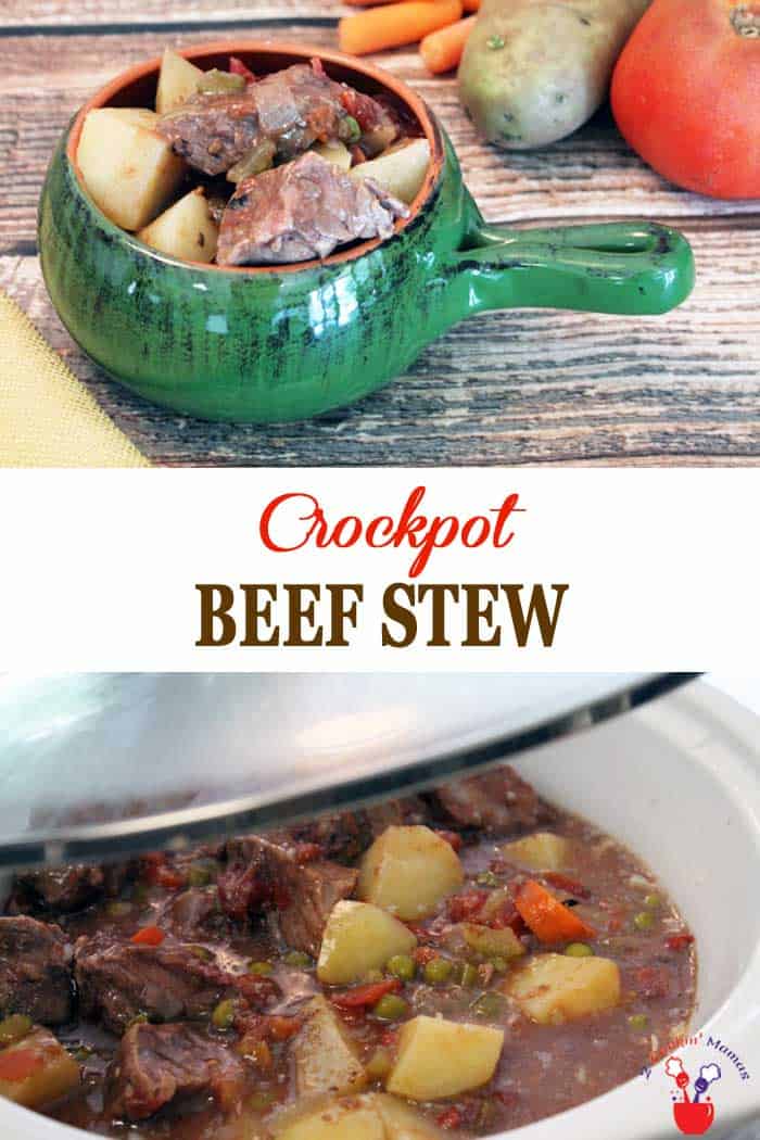 Crockpot Beef Stew | 2 Cookin Mamas A hearty crockpot beef stew chock full of beef, potatoes, carrots and tomatoes. Just set it and forget it! An easy and delicious dinner for the family. #stew #beef #crockpot #dinner