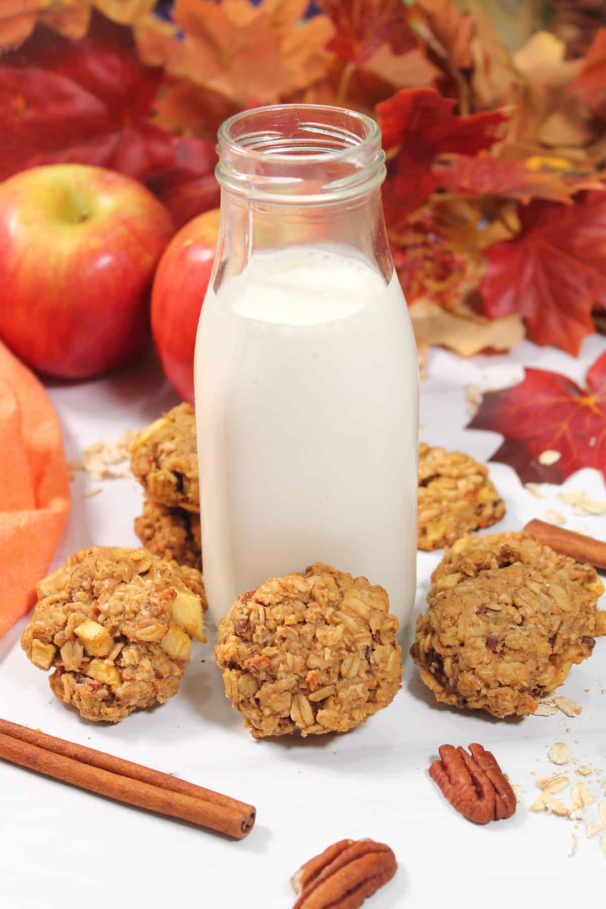 Maple oatmeal cookies with milk bottle.