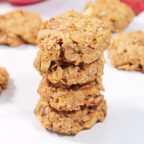 Stack of four apple oatmeal cookies.