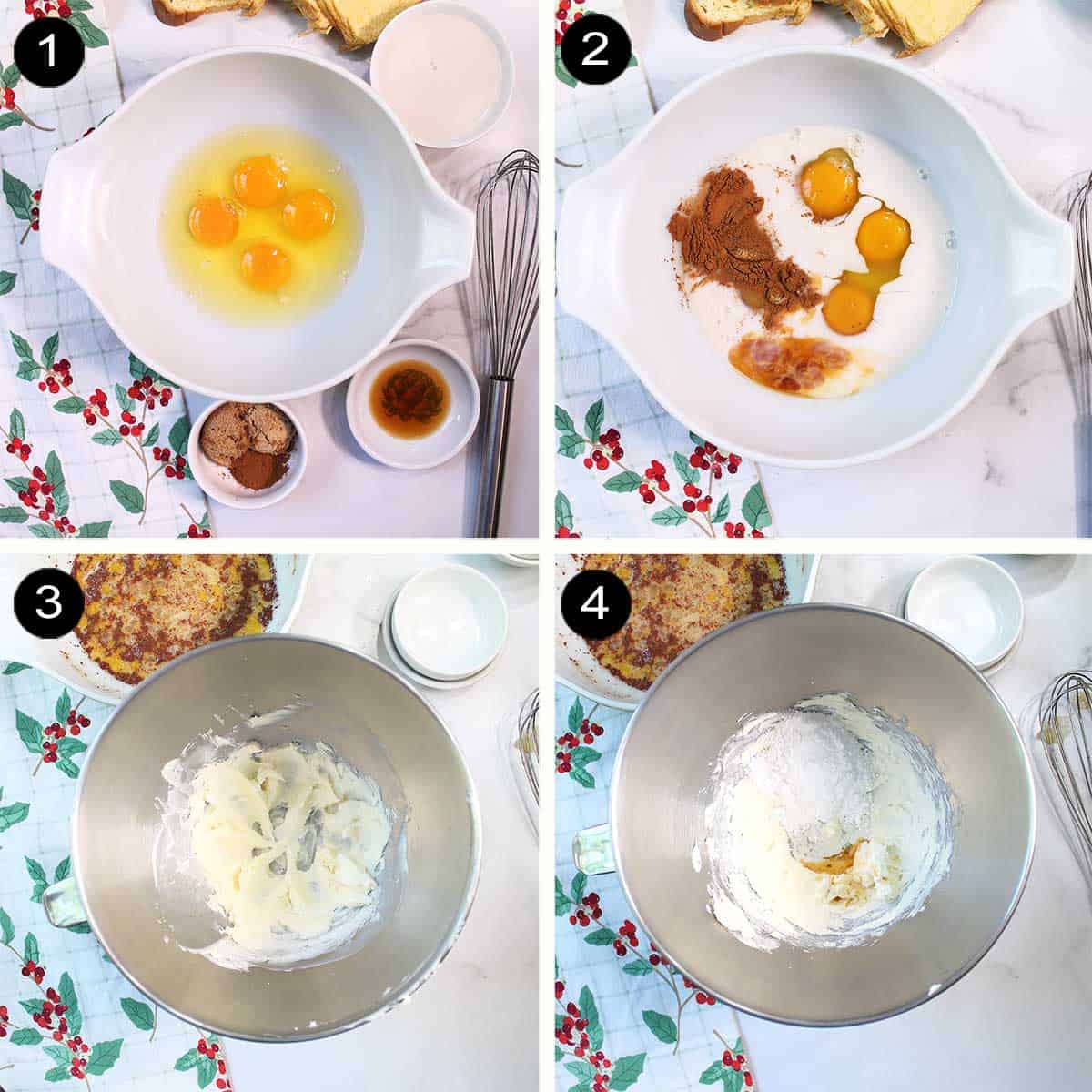 Steps to make french toast batter and filling.