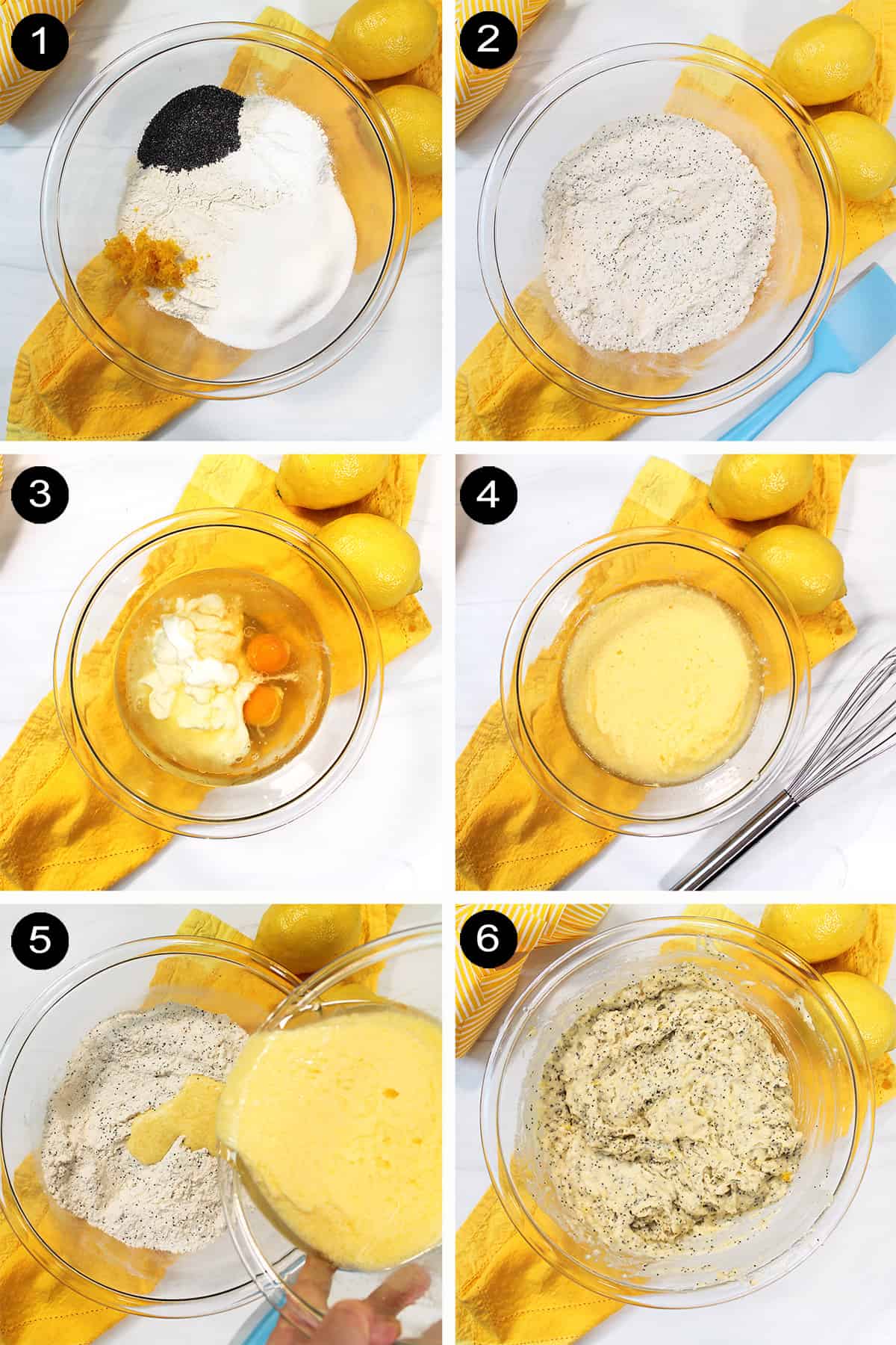 Steps to make lemon muffins batter.