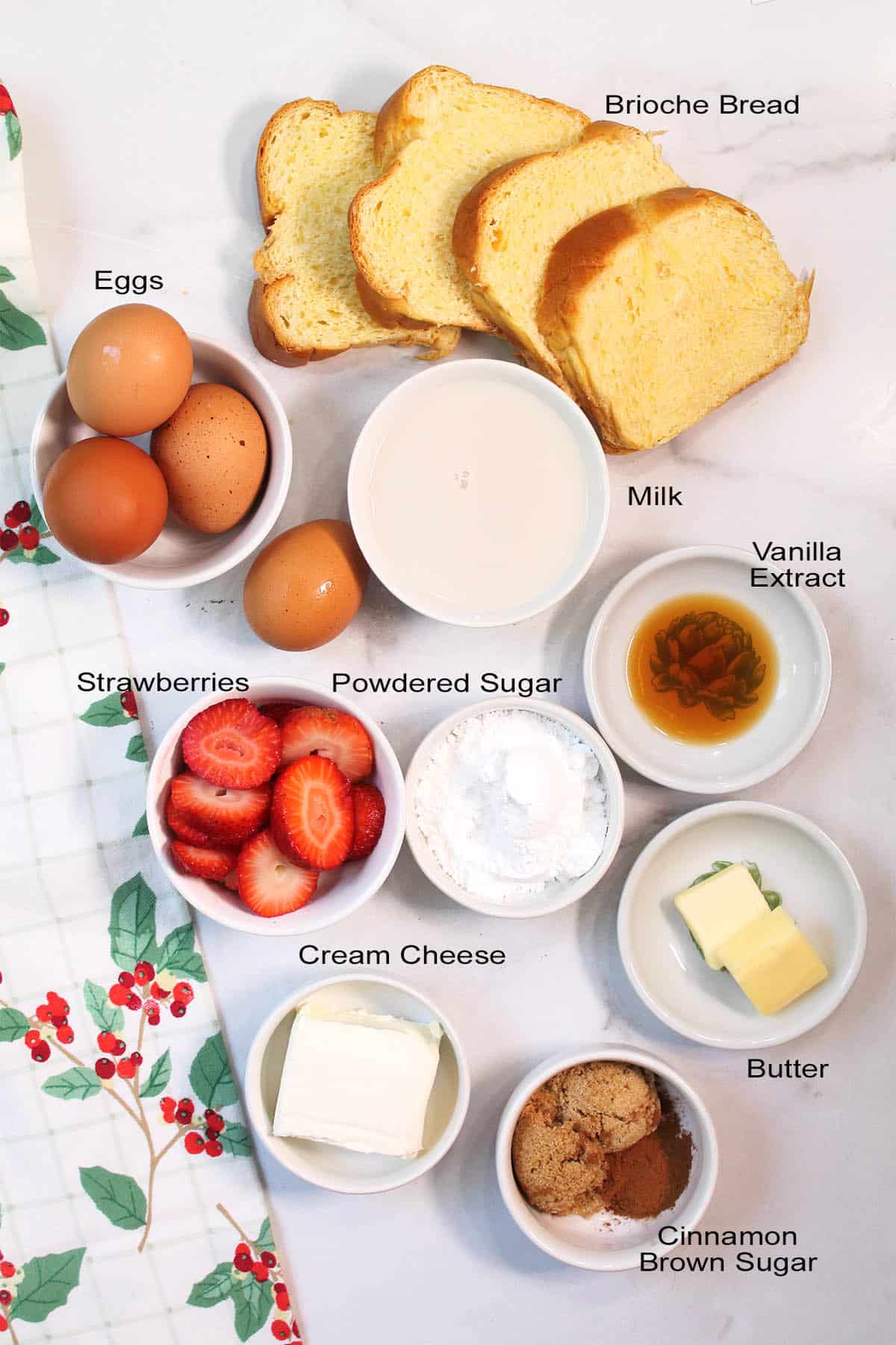 Ingredients for cream cheese stuffed french toast.