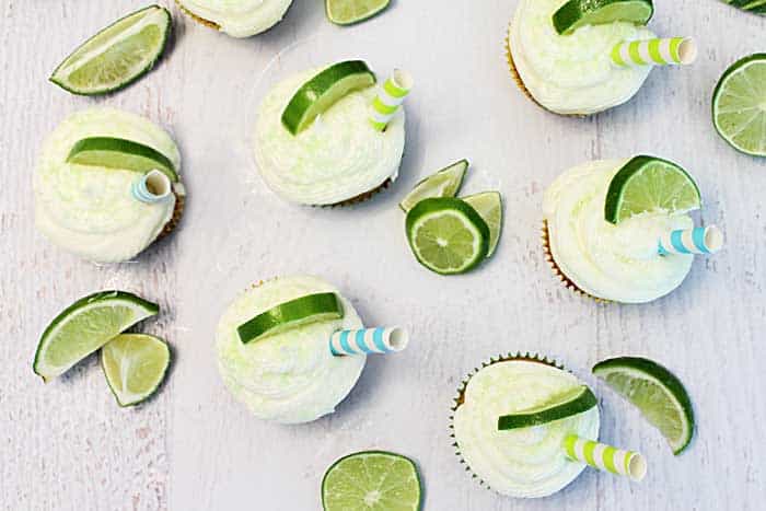 Easy Tequila Lime Cupcakes with Margarita Frosting overhead | 2 Cookin Mamas