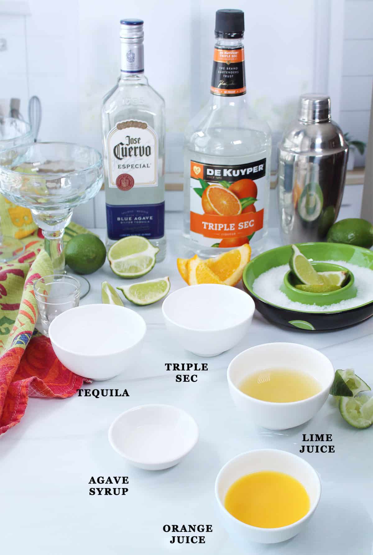 Classic margarita ingredients.