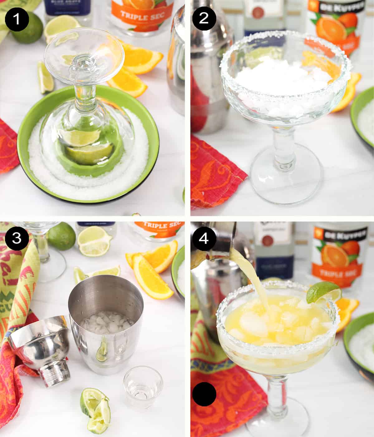 Prep steps to make a margarita on the rocks.