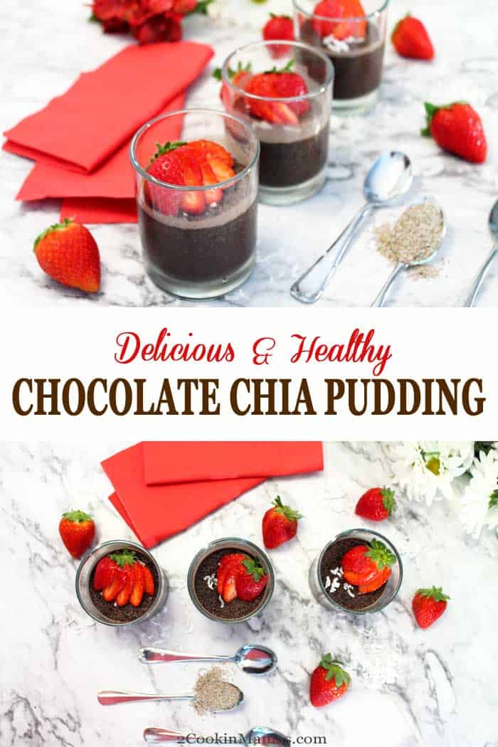Chocolate Chia Seed Pudding | 2 Cookin Mamas Chocolate Chia Seed Pudding is your guilt free creamy, rich, chocolaty dessert. It’s not only delicious but healthy too! Just combine ingredients, chill overnight and you’re ready to indulge. #dessert #chocolatepudding #pudding #chocolate #healthydessert #healthy #chia seeds #recipe #easyrecipe