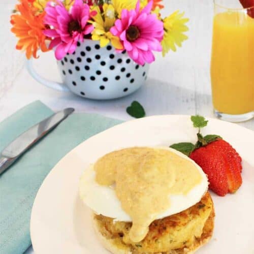 Crab Cakes Eggs Benedict plated | 2 Cookin Mamas