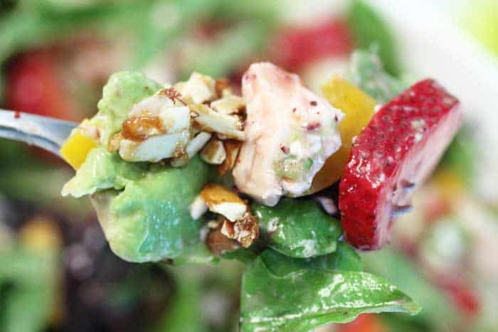 Strawberry Avocado Chicken Salad bite closeup | 2 Cookin Mamas
