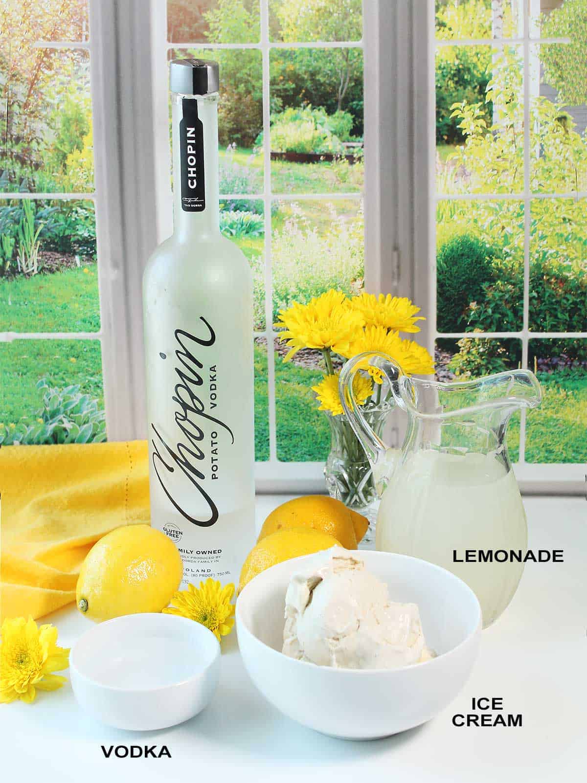 Ingredients for lemonade cocktail.
