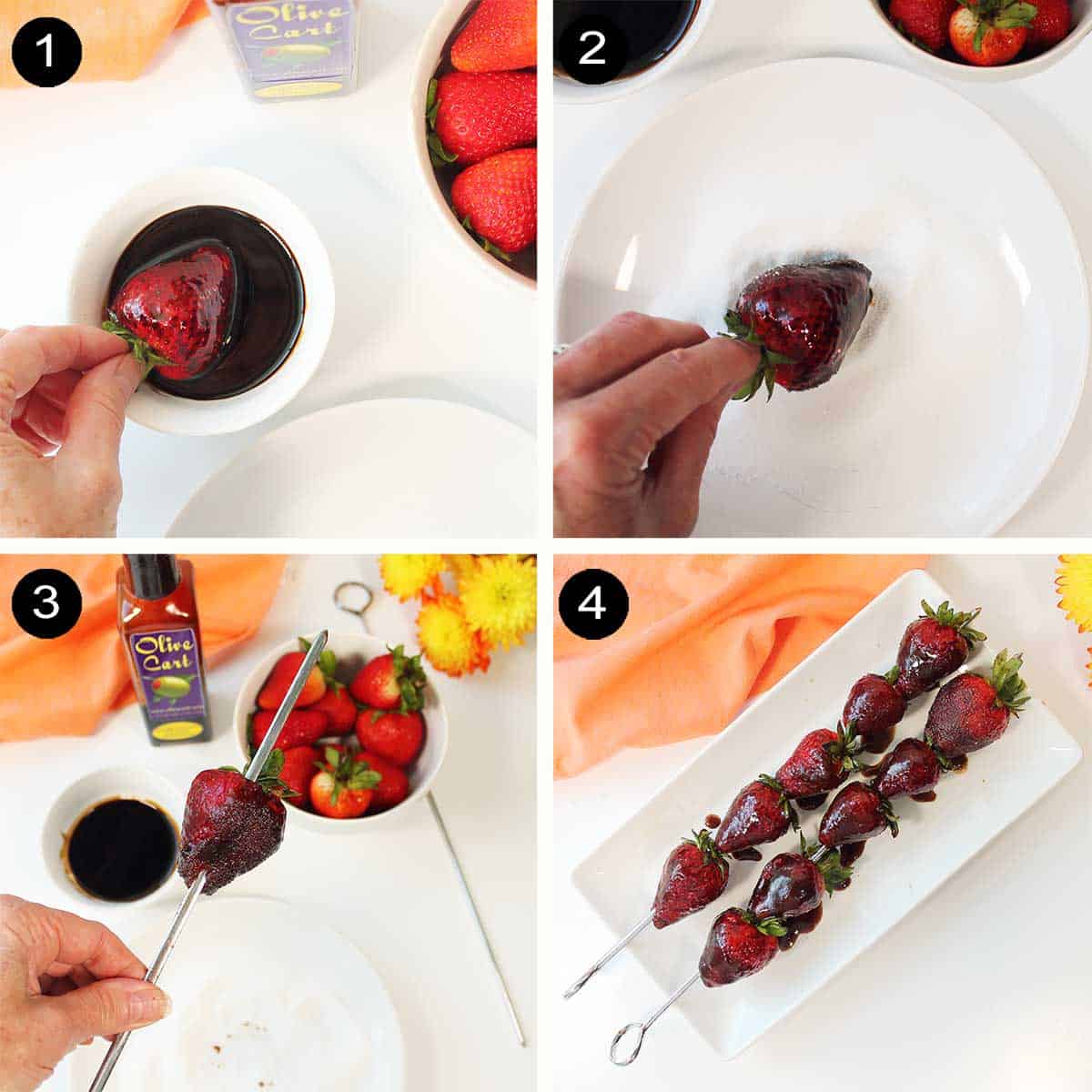 Steps to make grilled strawberries.