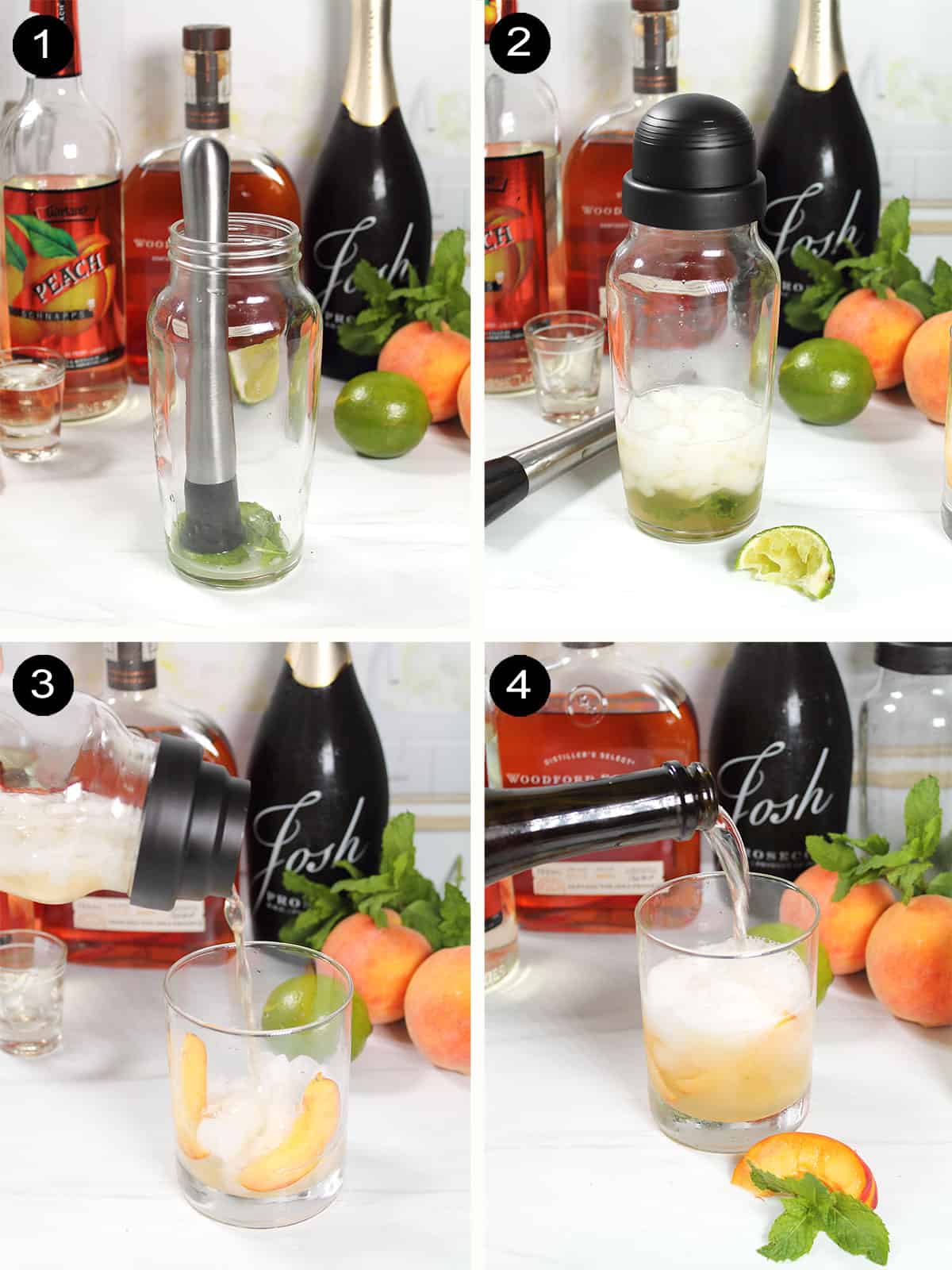 Steps to make a peach julep.