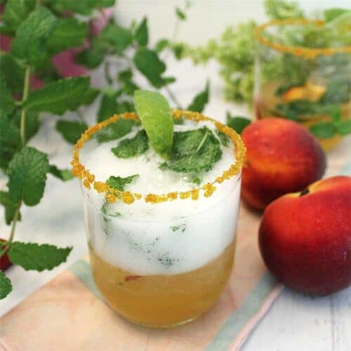 Sparkling Peach Mint Julep square | 2 Cookin Mamas