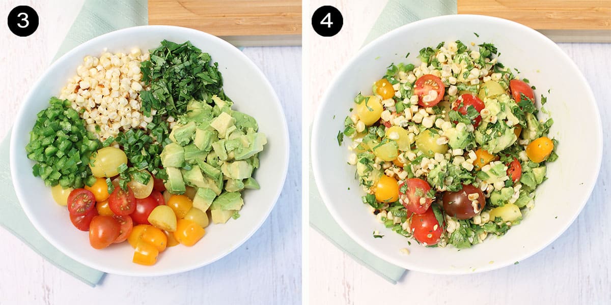Steps to make corn salsa.