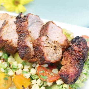 Closeup of sliced Tex-Mex pork tenderloin.