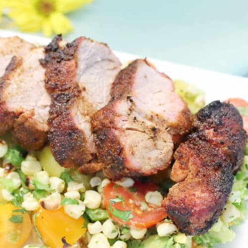 Closeup of sliced Tex-Mex pork tenderloin.