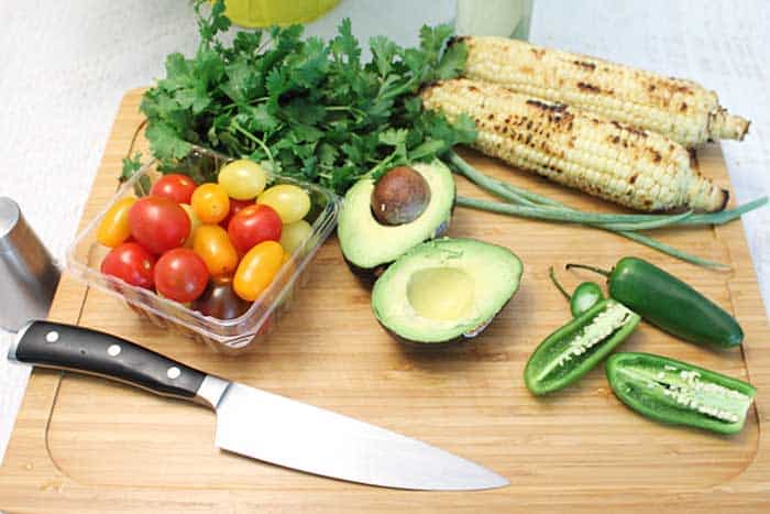 Gathered Tomato Corn Salsa ingredients.