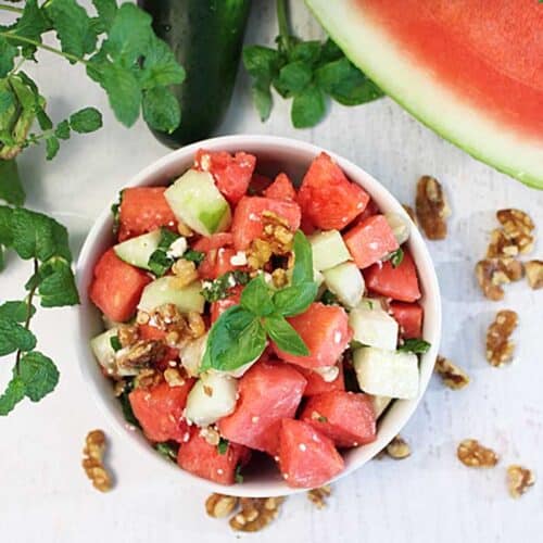 Cucumber Mint Watermelon Salad square | 2 Cookin Mamas