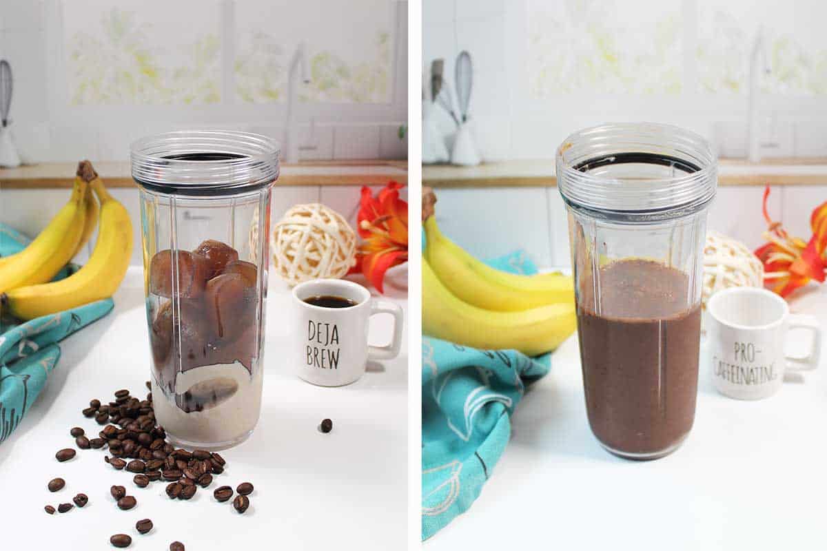 Before and after blending smoothie.